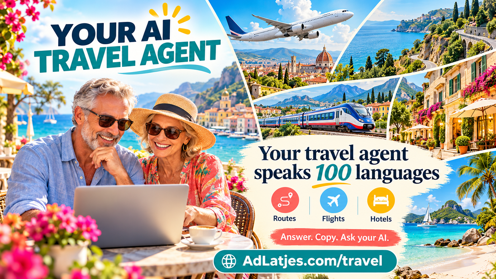 Your AI Travel Agent — Your travel agent speaks 100 languages. Routes, flights and hotels. AdLatjes.com/travel.